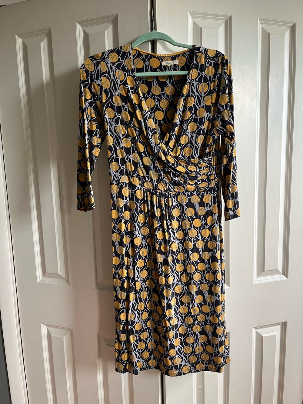 White Stuff UK Brand Mustard Floral Wrap-Style Midi Dress